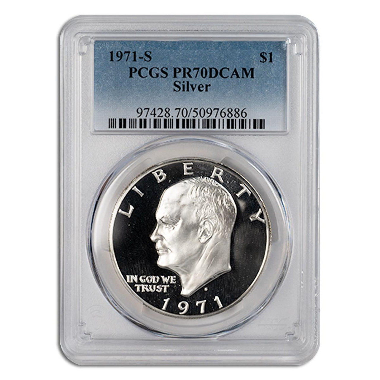 Bullionshark 1971-S Silver Eisenhower Dollar Coin PCGS PR70 DCAM - First Year of Issue