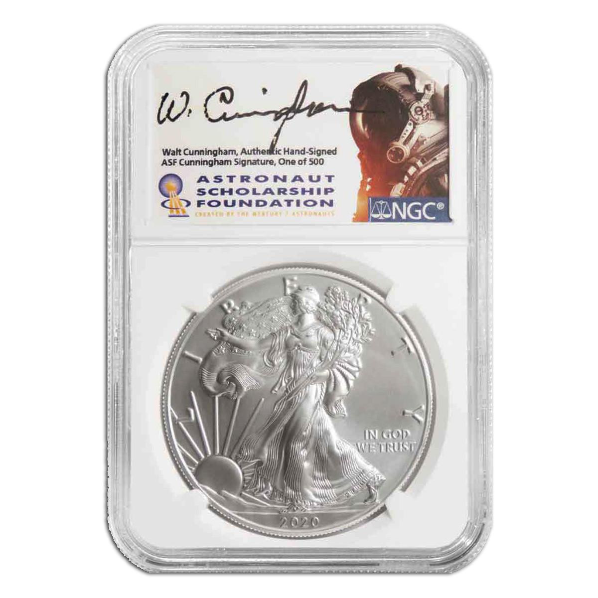 Buy 2020 Silver Eagle NGC MS70 Astronaut Cunningham Signed Online