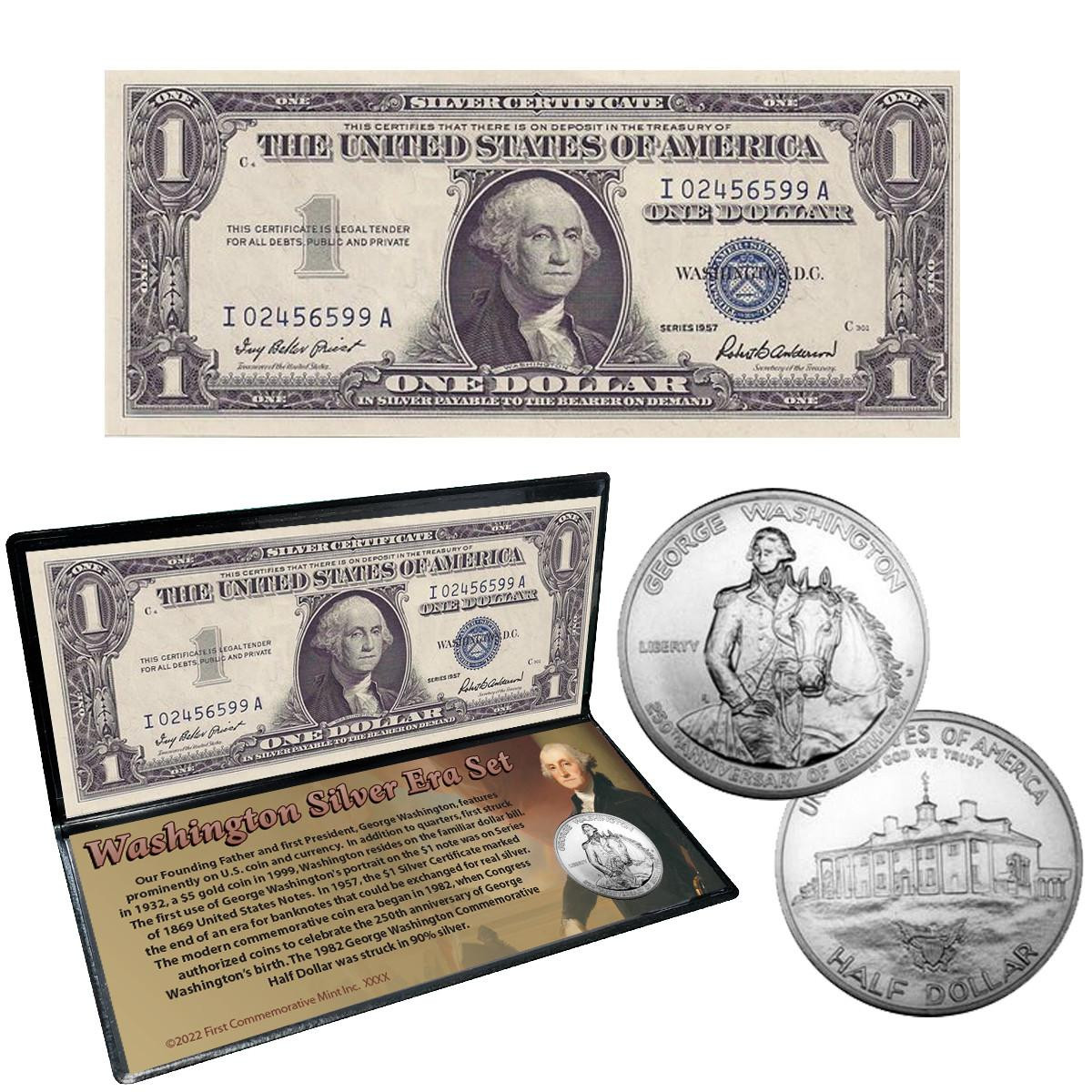 1982 Washington Silver Half Dollar & 1957 $1 Silver Certificate