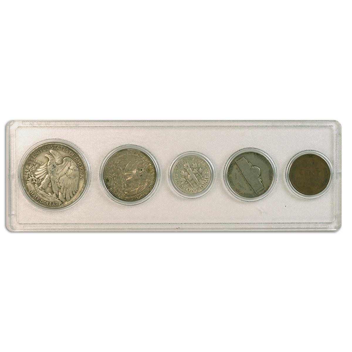 1947 Year Set 5 Coins in Fine or Better Condition - Collectible