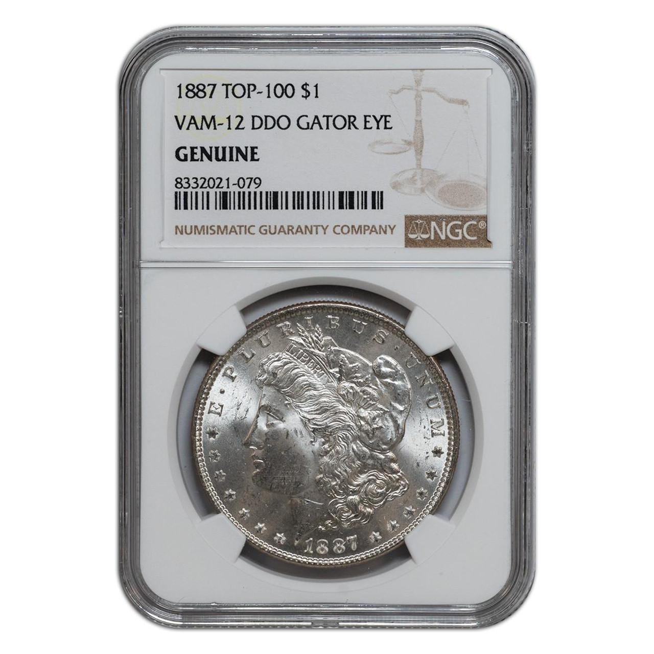 Bullionshark 1887-P Morgan Dollar NGC Genuine "Alligator Eye" 
