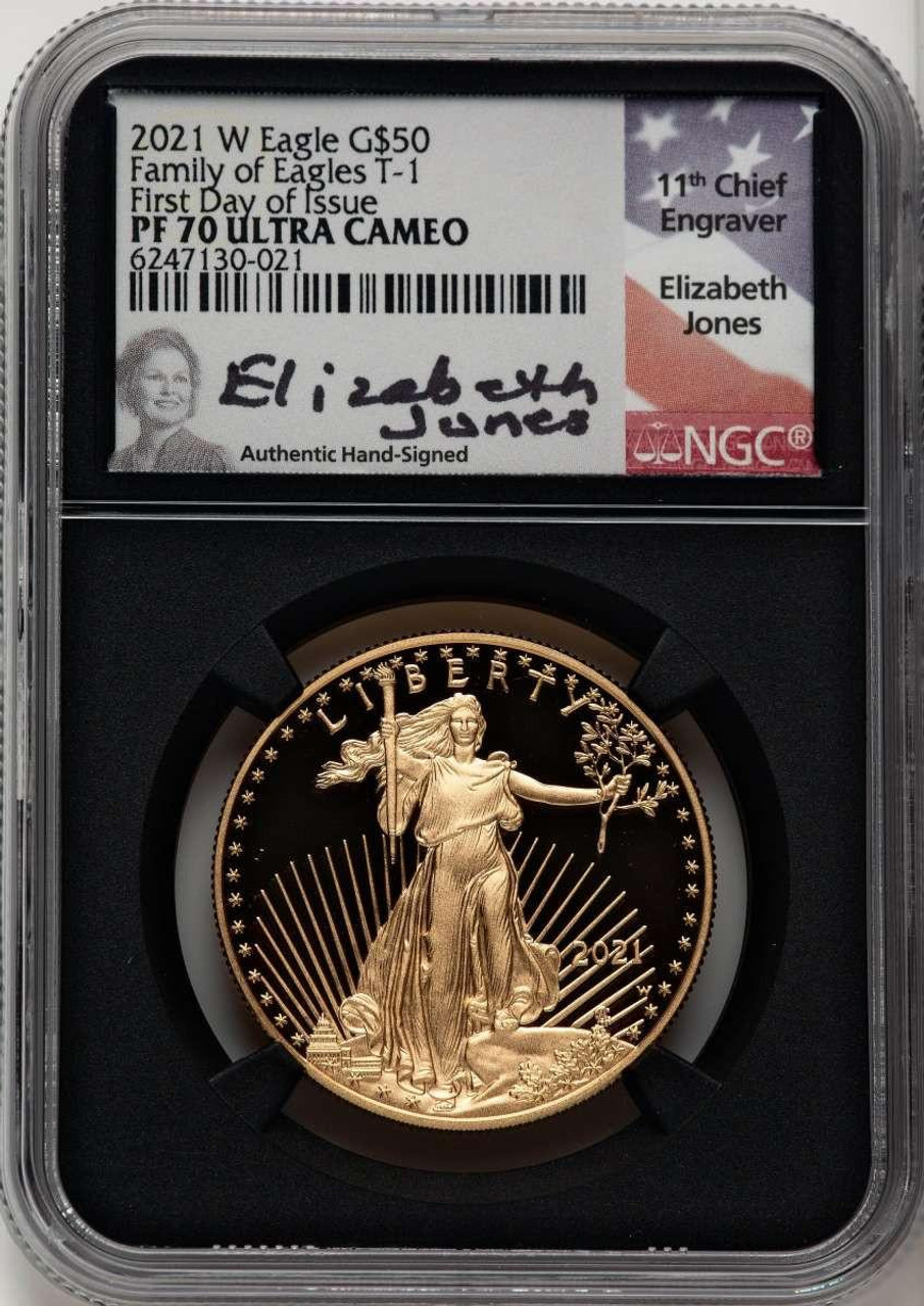 Bullionshark 2021-W G$50 Modern Bullion Coin NGC MS70 UCAM    One Ounce Gold Eagle, Type One, First Day of Issue, - HAT506930027 