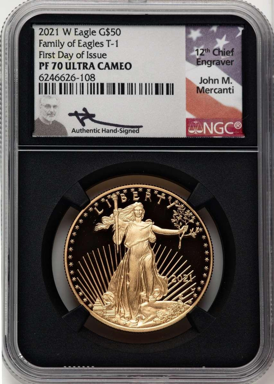 Bullionshark 2021-W G$50 Modern Bullion Coin NGC MS70 UCAM    One Ounce Gold Eagle, Type One, First Day of Issue, - HAT506930028 