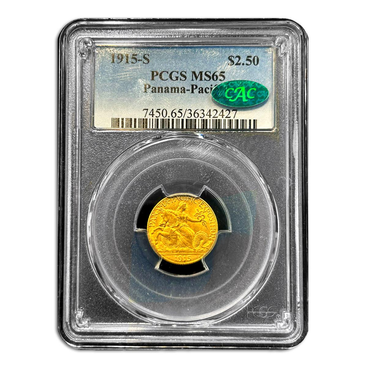 Bullionshark 1915-S Panama-Pacific Gold $2.5 Commemorative PCGS MS65 CAC Certified 