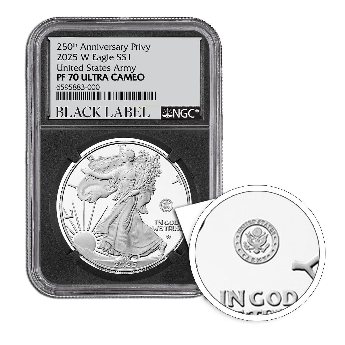2025 Army Privy Silver Eagle NGC PF70 UCAM - Black Label 1 of 100