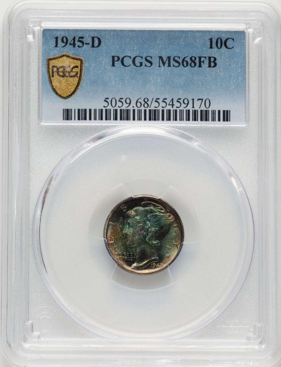 Bullionshark 1945-D 10C Mercury Dime Coin PCGS MS68 - HAT776910012 
