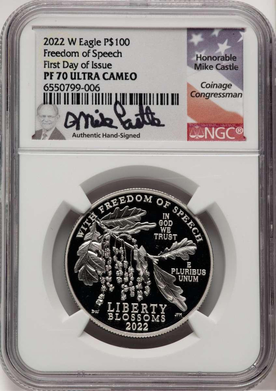 Bullionshark 2022-W $100 Modern Bullion Coin NGC PF70 UCAM    One- Ounce Platinum Eagle, Freedom of Speech, First Day of Issue - HAT771248016 