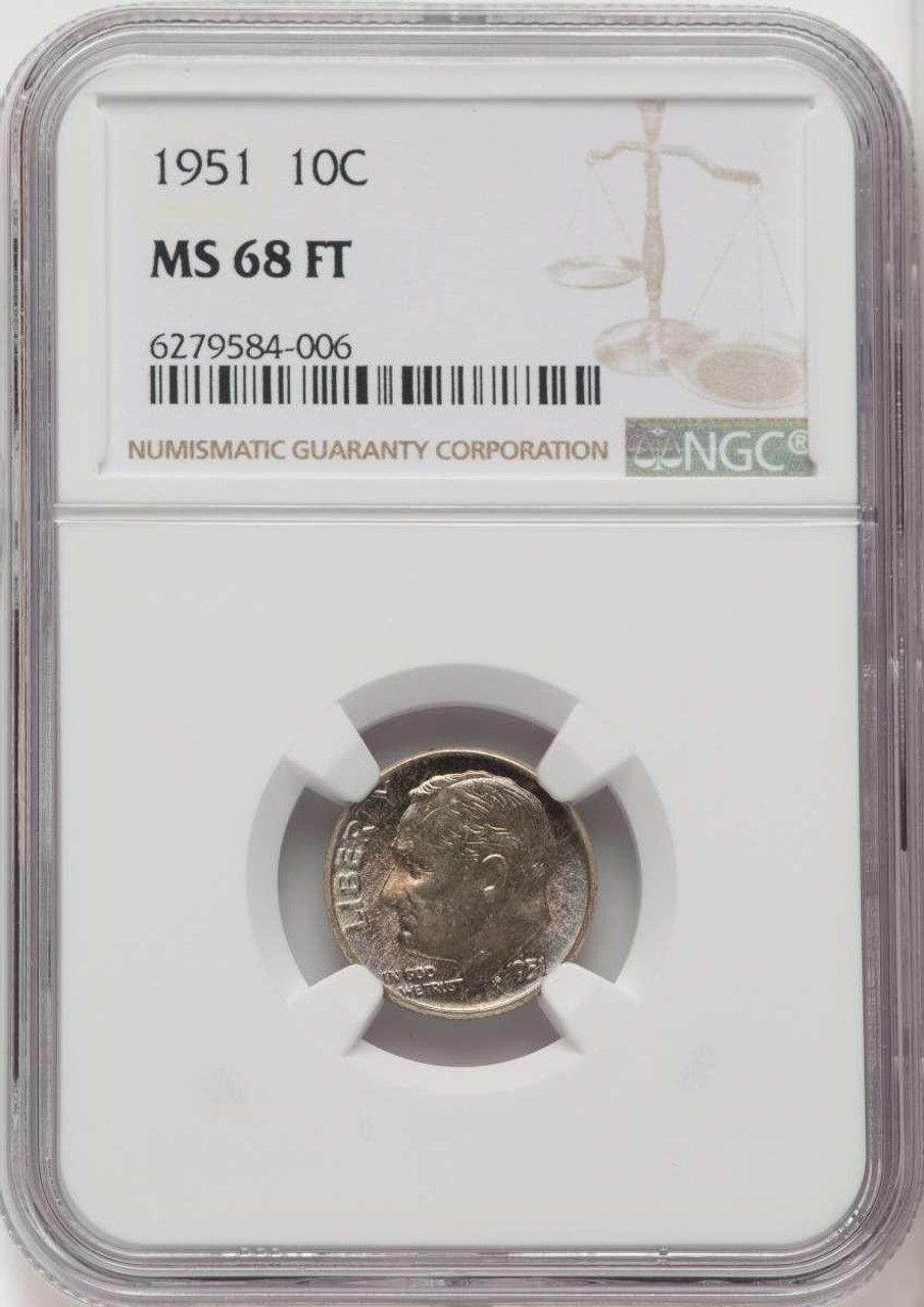 Bullionshark 1951 10C Roosevelt Dime Coin NGC MS68 - HAT777709003 