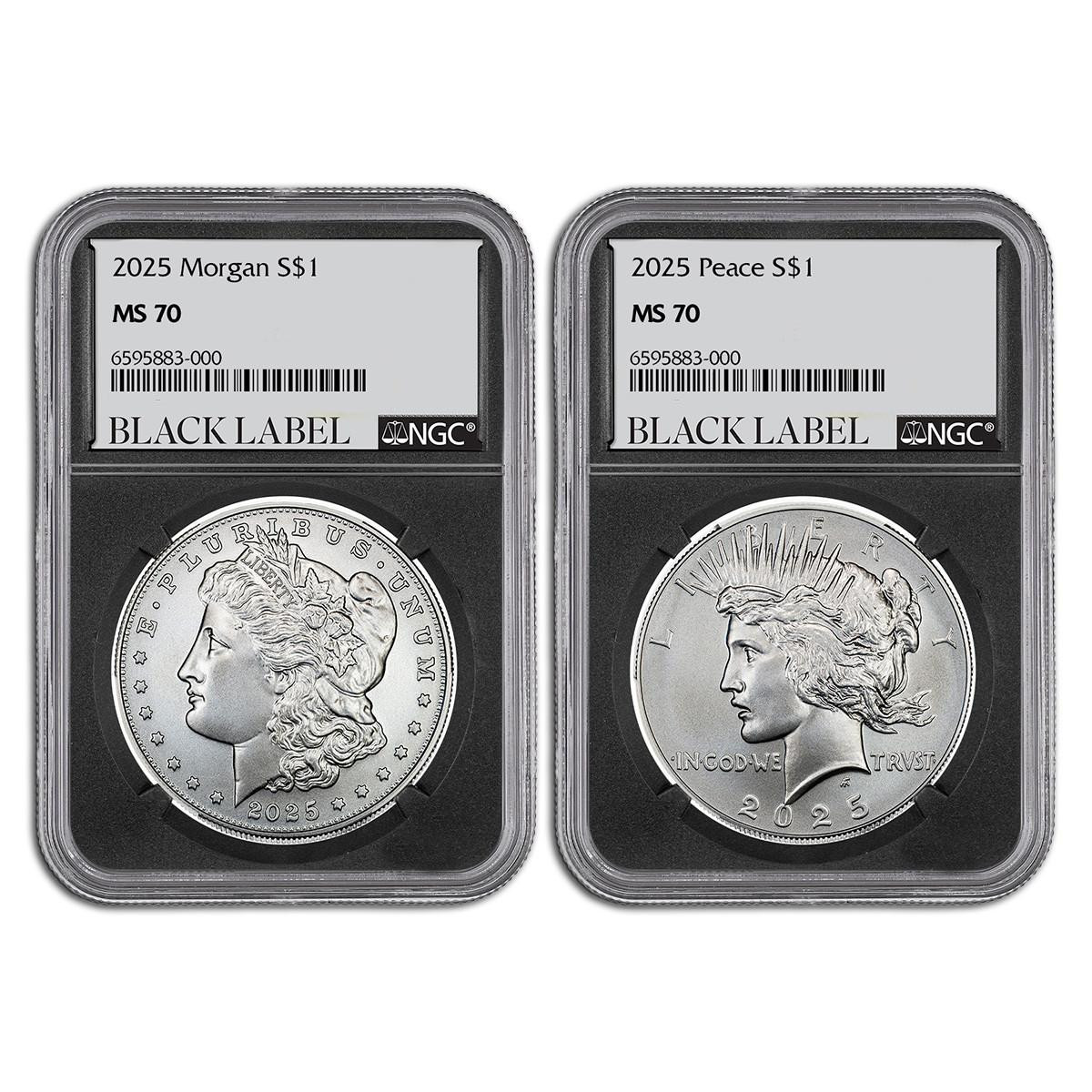 2025 Morgan & Peace Dollar NGC MS70 - 2pc Set (Black Label 1 of