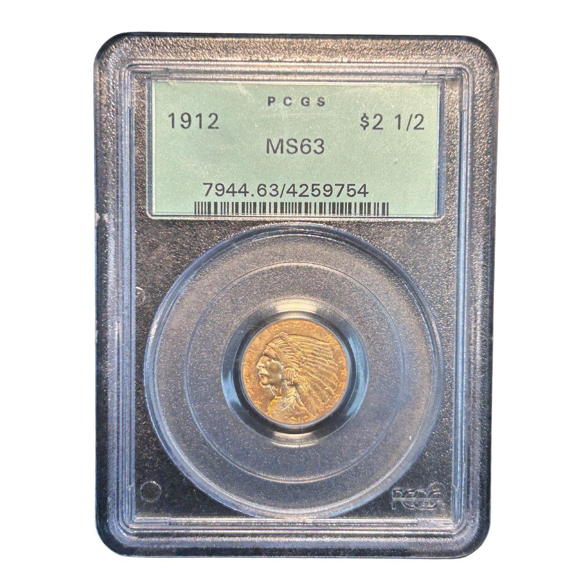1912 $2.5 Indian Gold Quarter Eagle PCGS MS 63 (Old Green Holder)