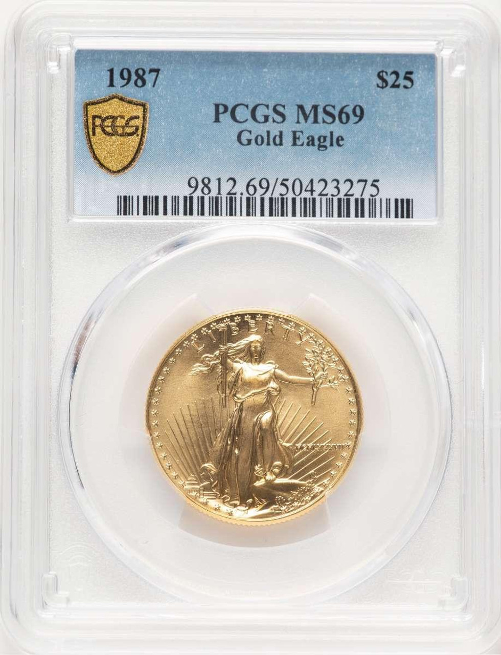 Bullionshark 1987 G$25 1/2 oz American Gold Eagle Coin PCGS MS69 - HAT773076016 
