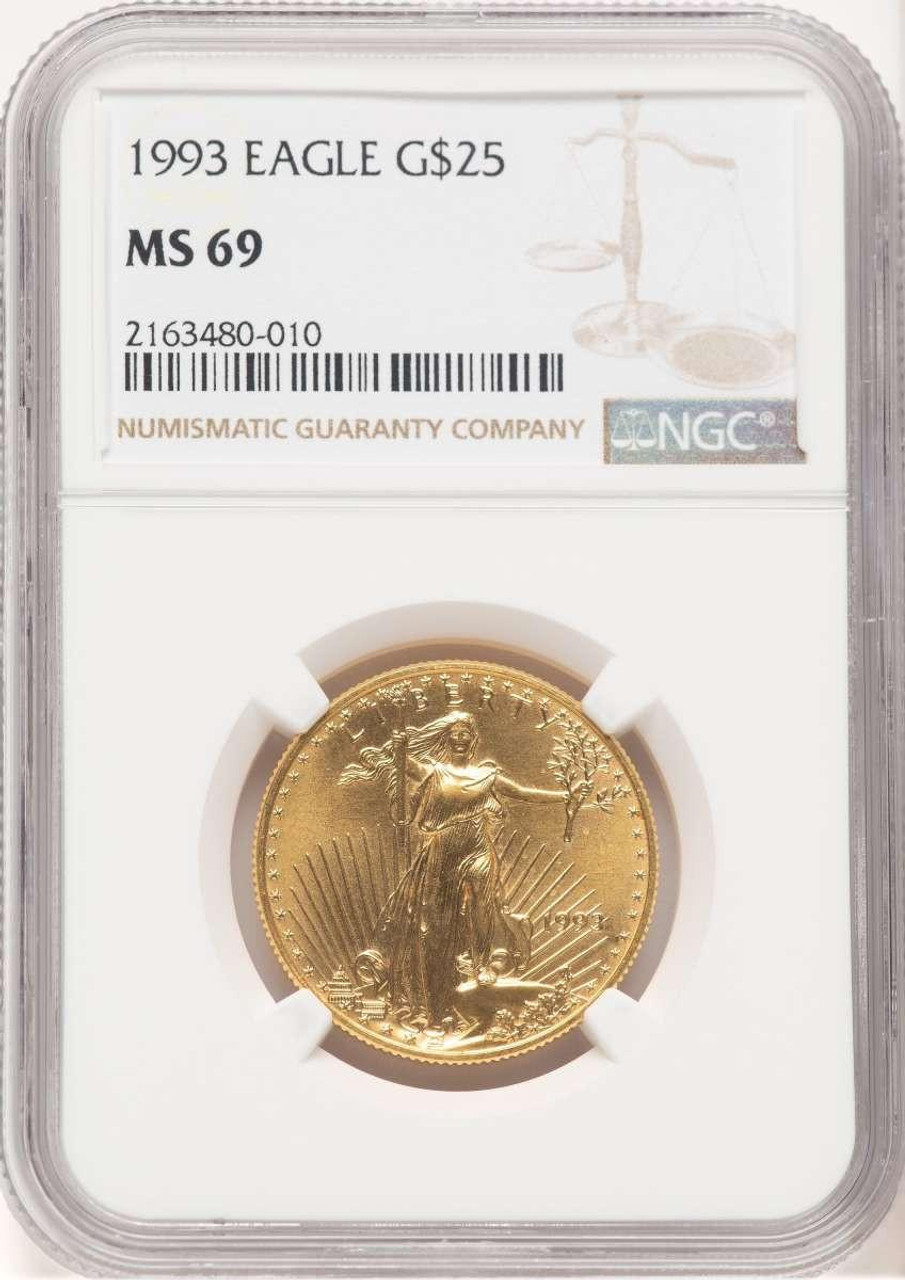 Bullionshark 1993 $25 1/2 oz American Gold Eagle Coin NGC MS69 - HAT774092035 