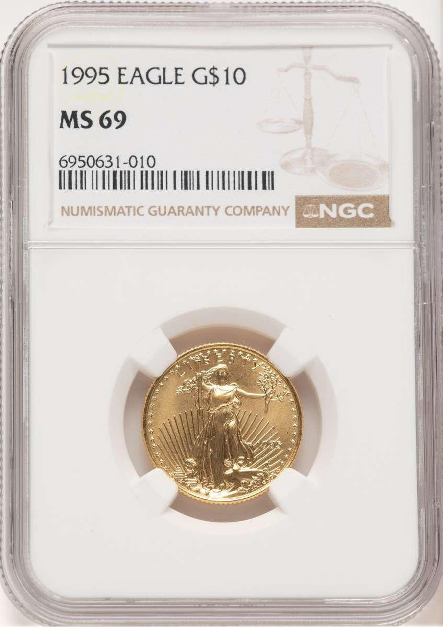Bullionshark 1995 $10 1/4 oz American Gold Eagle Coin NGC MS69 - HAT778392022 