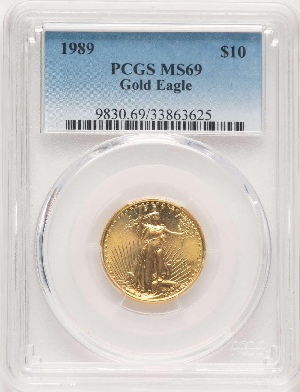 Bullionshark 1989 $10 1/4 oz American Gold Eagle Coin PCGS MS69 - HAT521349005 