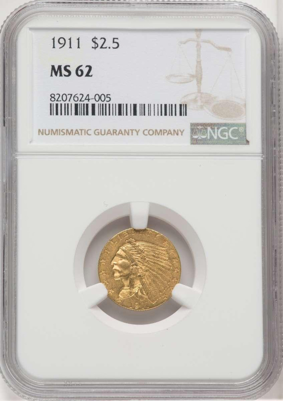 Bullionshark 1911 $2.5 Indian Gold Quarter Eagle Coin NGC MS62 - HAT767661016 