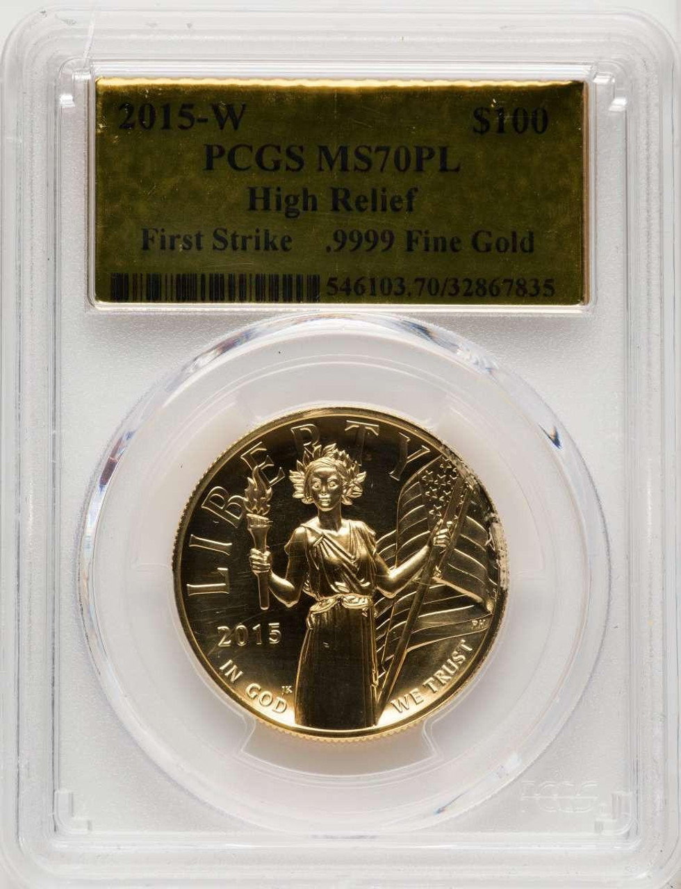 Bullionshark 2015-W $100 Gold High Relief Coin PCGS MS70   One-Ounce Gold, First Strike, Gold Foil Label - HAT771766006 