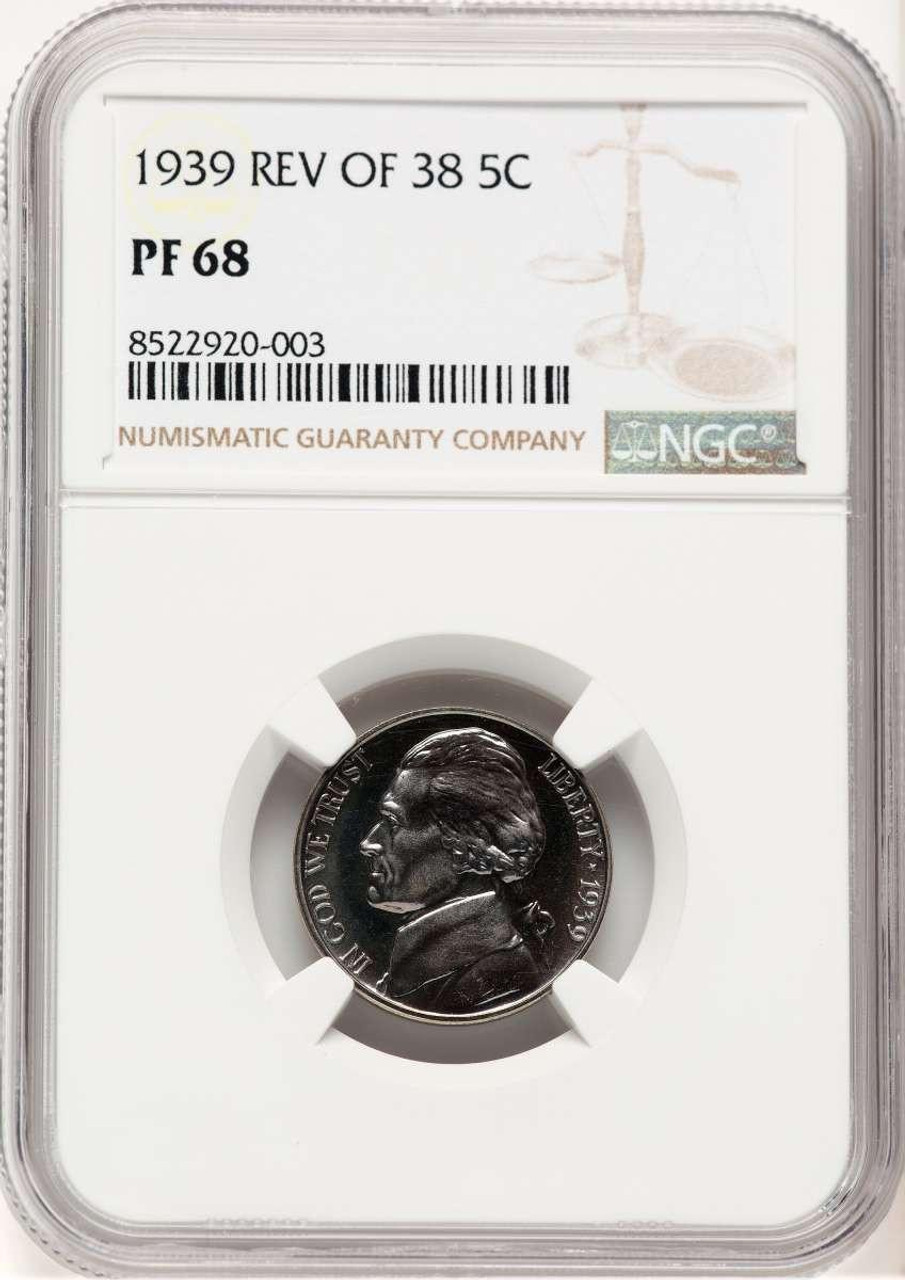 Bullionshark 1939 5C Proof Jefferson Nickel Coin NGC PF68   Reverse of 1938 - HAT776910020 