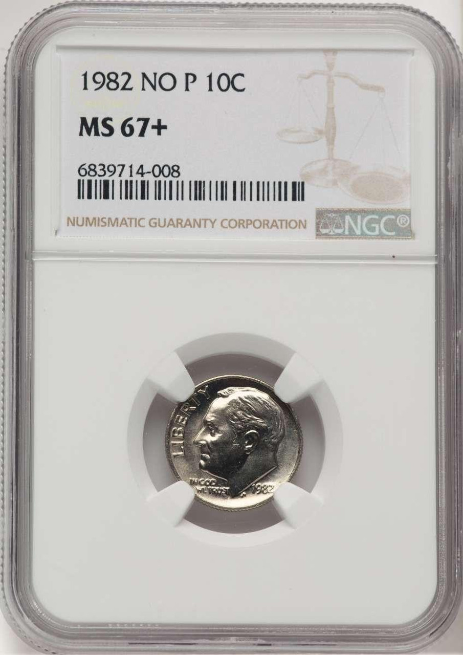 Bullionshark 1982 10C Roosevelt Dime Coin NGC MS67  +  NO P - HAT521164031 