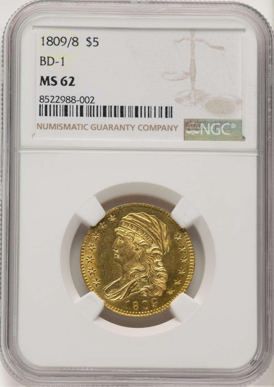 Bullionshark 1809/8 $5 Early Half Eagle Coin NGC MS62   BD-1, High R.3 - HAT776366003 