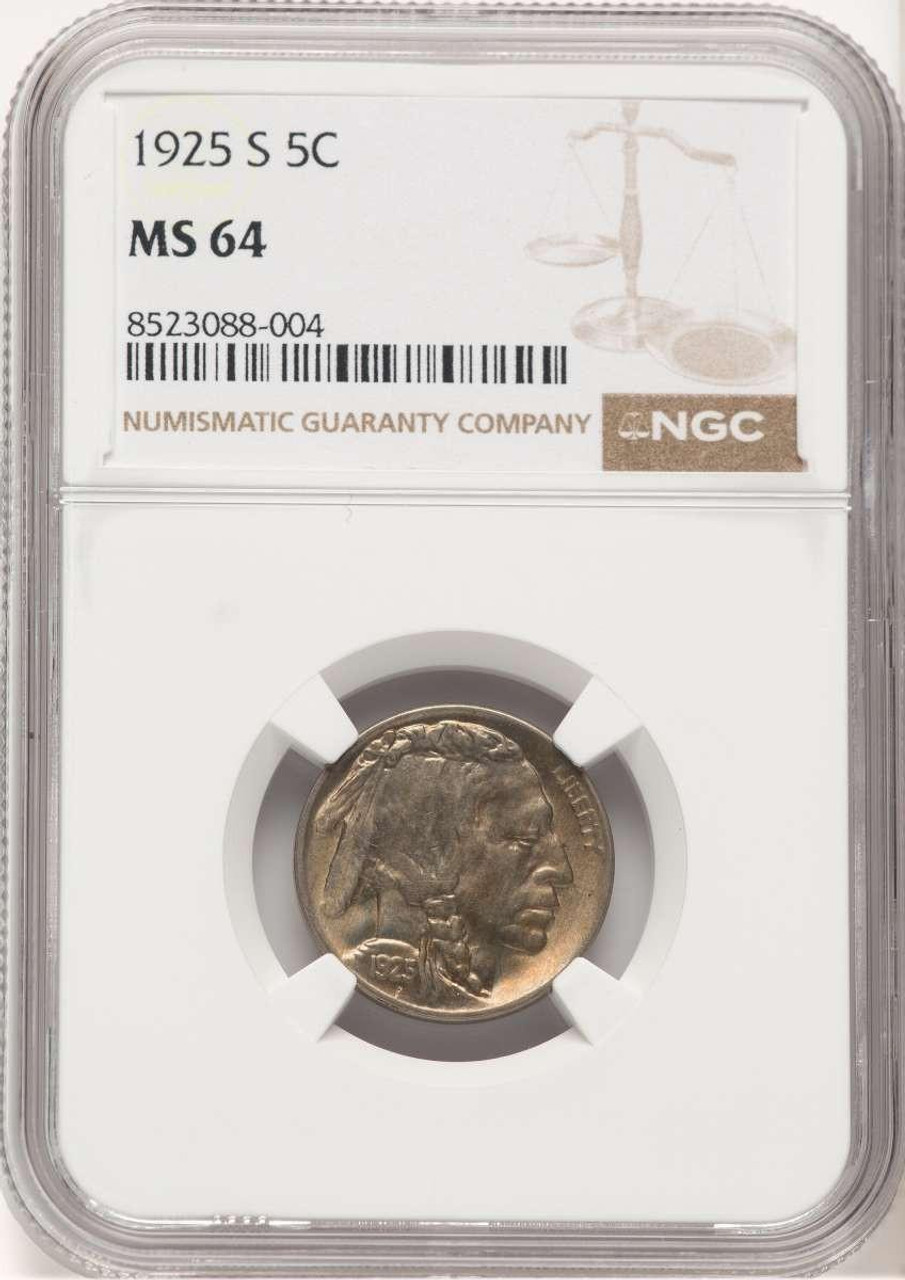 Bullionshark 1925-S 5C Buffalo Nickel Coin NGC MS64 - HAT779142001 