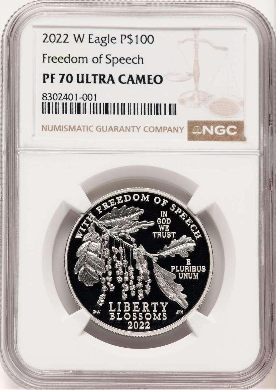 Bullionshark 2022-W $100 Modern Bullion Coin NGC MS70   One- Ounce Platinum Eagle, Freedom of Speech - HAT521569008 