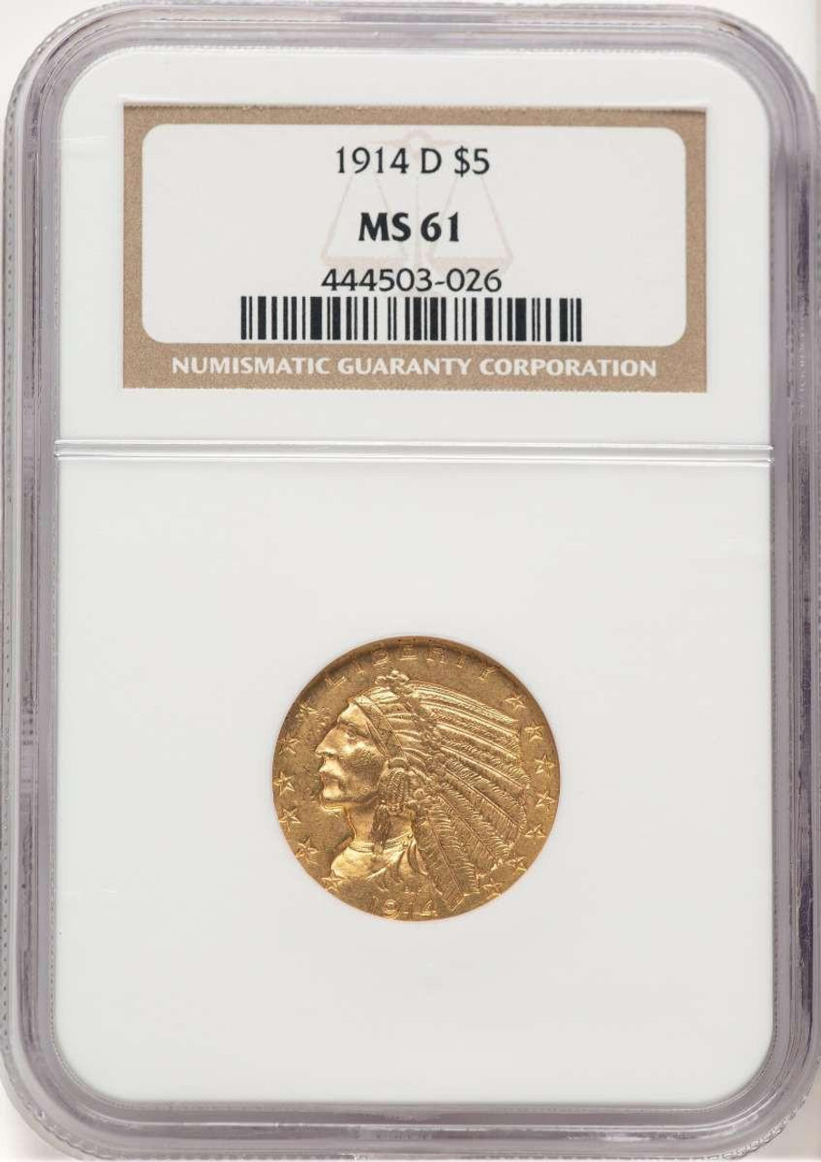 Bullionshark 1914-D $5 Indian Gold Half Eagle Coin NGC MS61 - HAT506475027 