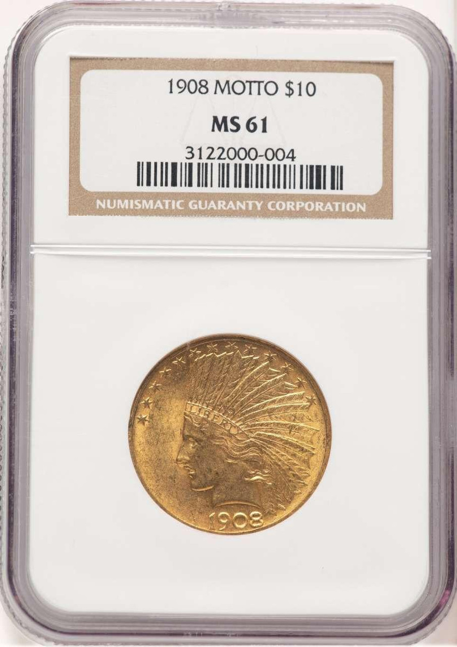 Bullionshark 1908 $10 Indian Gold Eagle Coin NGC MS61   Motto - HAT506475030 
