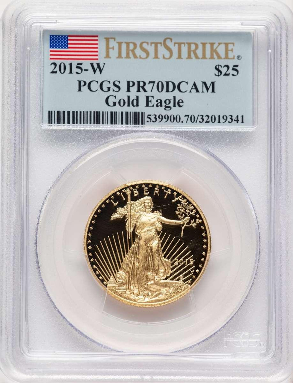 Bullionshark 2015-W $25 1/2 oz American Gold Eagle Coin PCGS MS70, First Strike - HAT778607002 