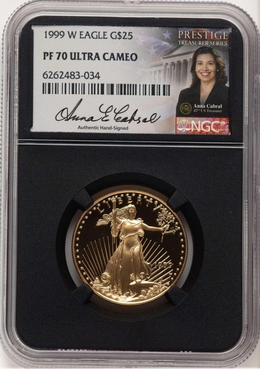 Bullionshark 1999-W $25 1/2 oz American Gold Eagle Coin NGC MS70 - HAT779218018 
