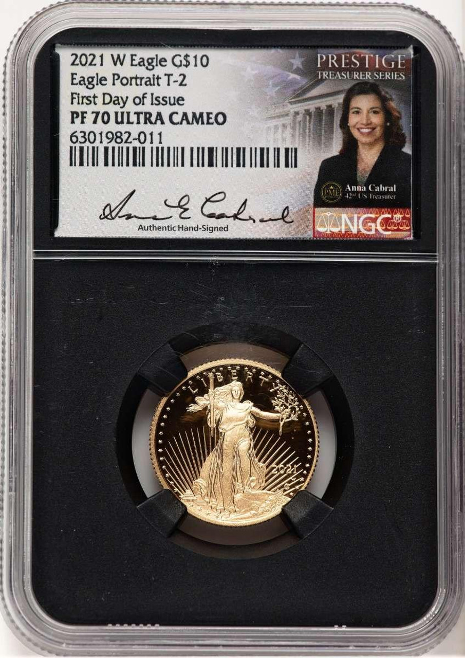 Bullionshark 2021-W G$10 Modern Bullion Coin NGC MS70   Quarter Ounce Gold Eagle, Type Two, First Day of Issue - HAT521360029 