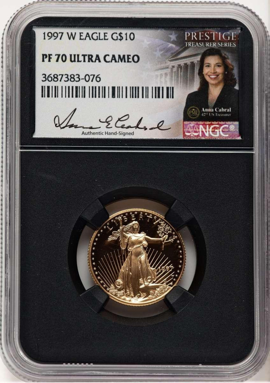 Bullionshark 1997-W $10 1/4 oz American Gold Eagle Coin NGC MS70 - HAT521360025 
