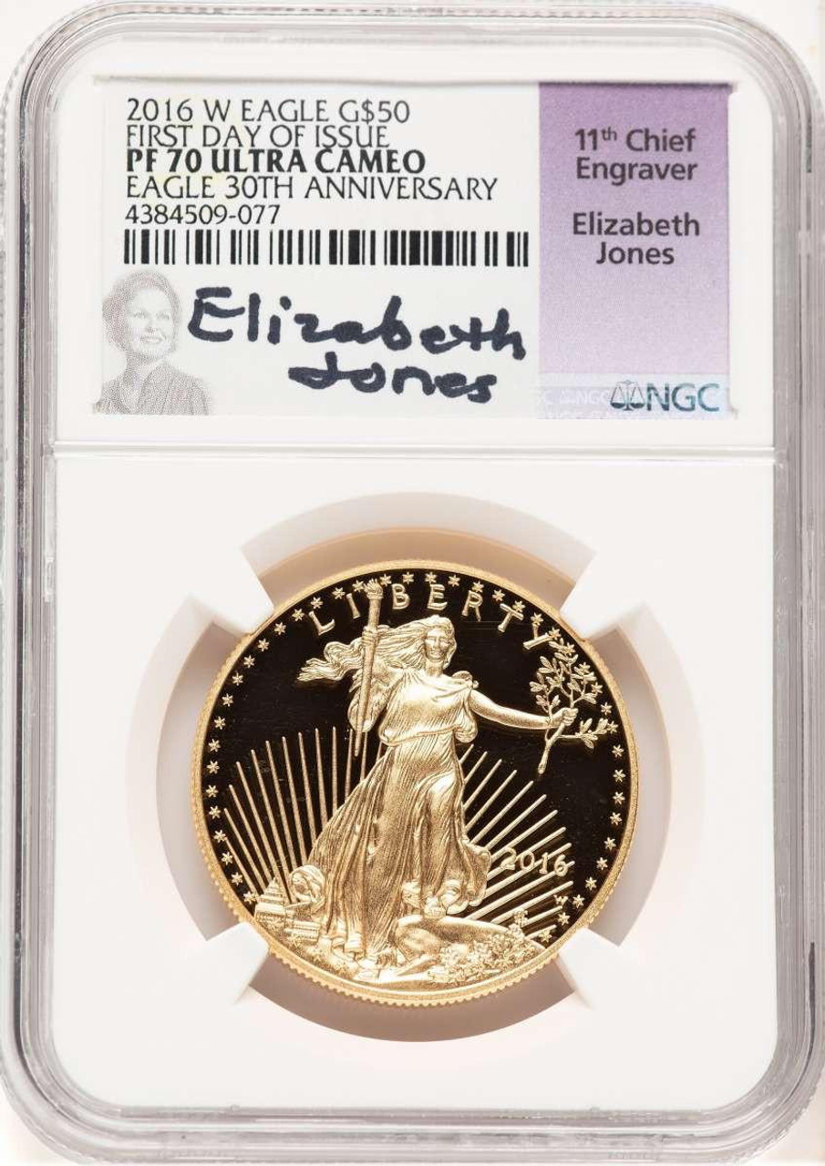 Bullionshark 2016-W $50 1 oz American Gold Eagle Coin NGC MS70, 30th Anniversary - HAT778485008 