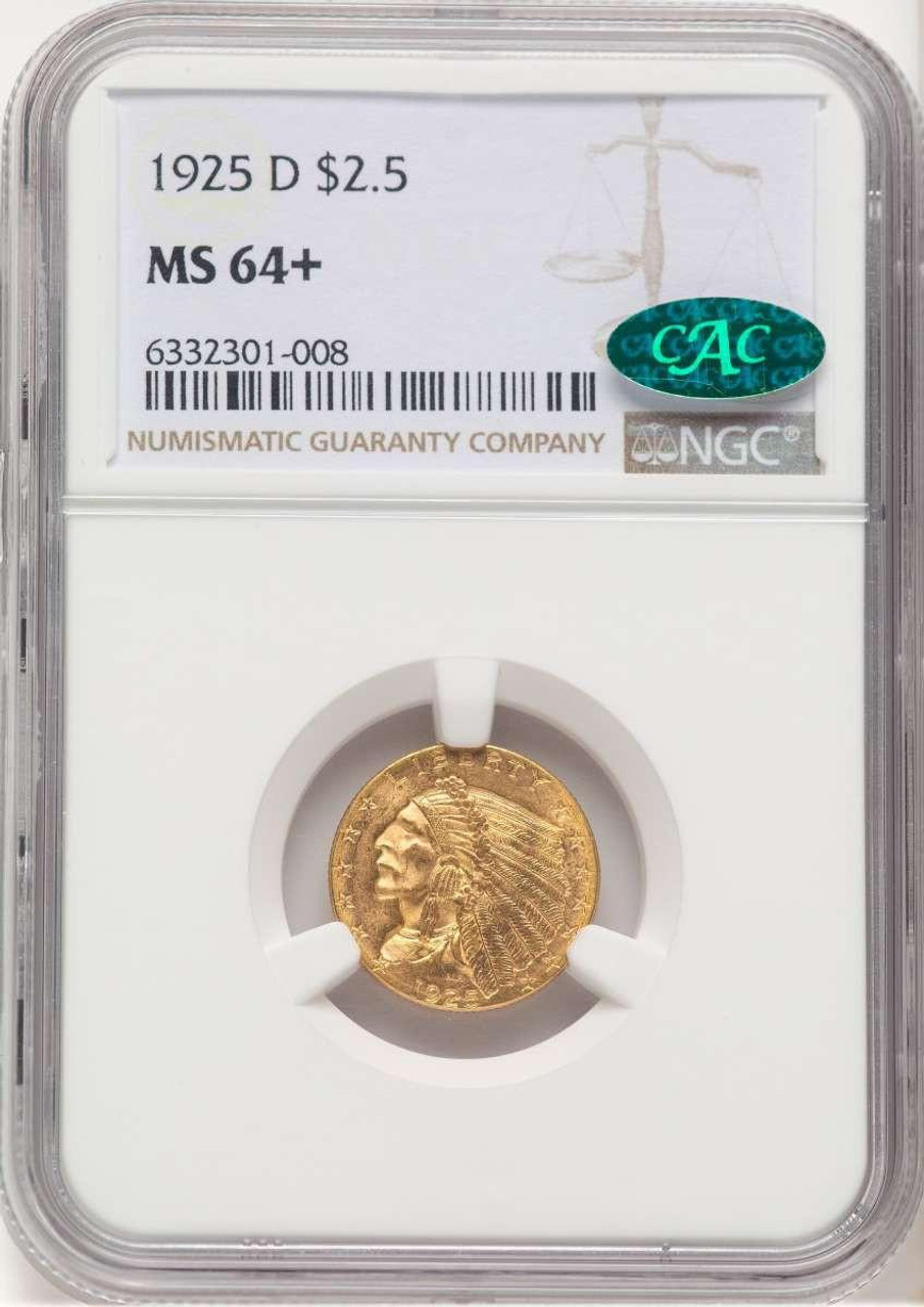 Bullionshark 1925-D $2.5 Indian Gold Quarter Eagle Coin NGC MS64  CAC + - HAT778575003 