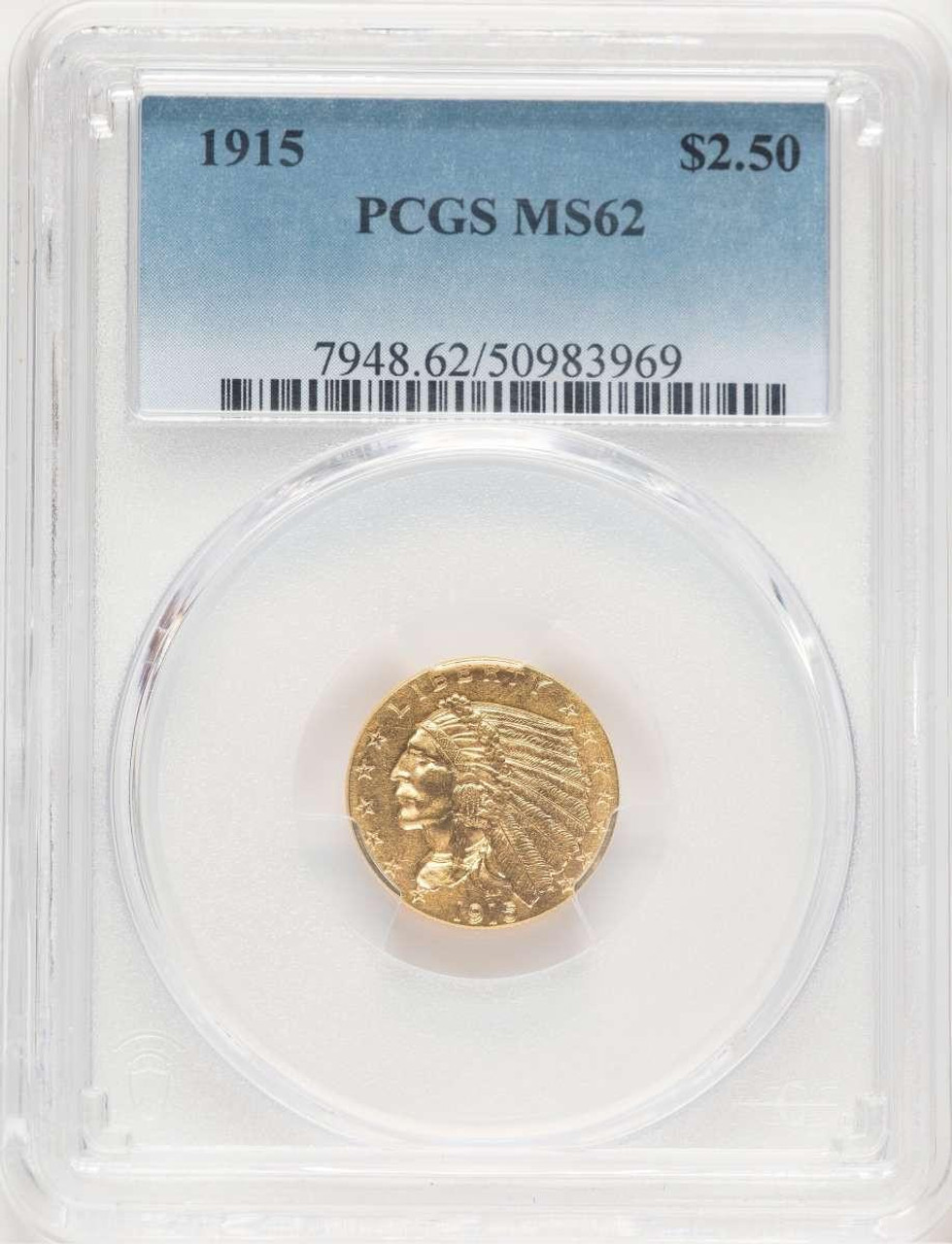 Bullionshark 1915 $2.5 Indian Gold Quarter Eagle Coin PCGS MS62 - HAT778894022 