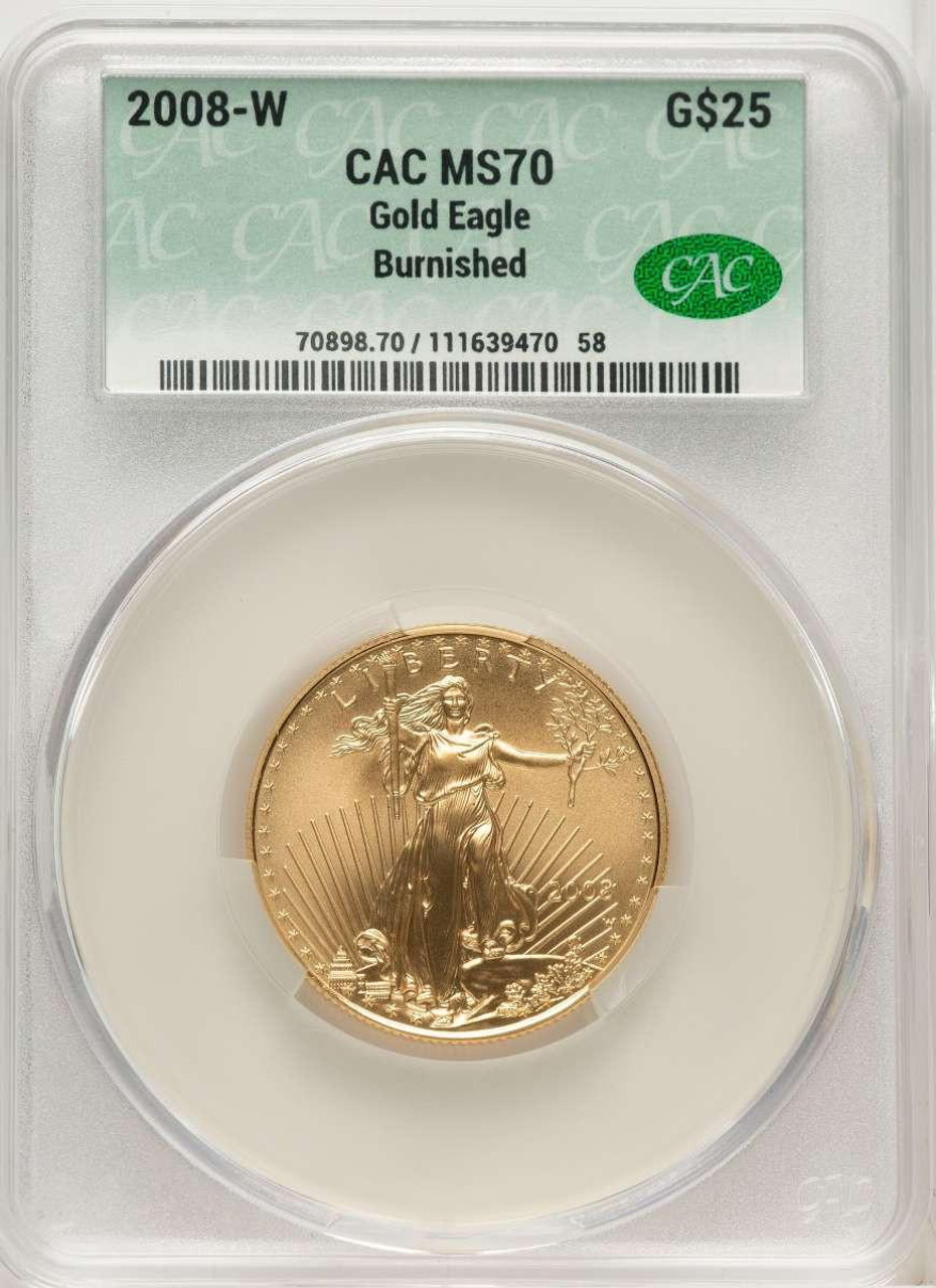 Bullionshark 2008-W $25 Burnished 1/2 oz American Gold Eagle Coin CACG MS70 - HAT506448002 