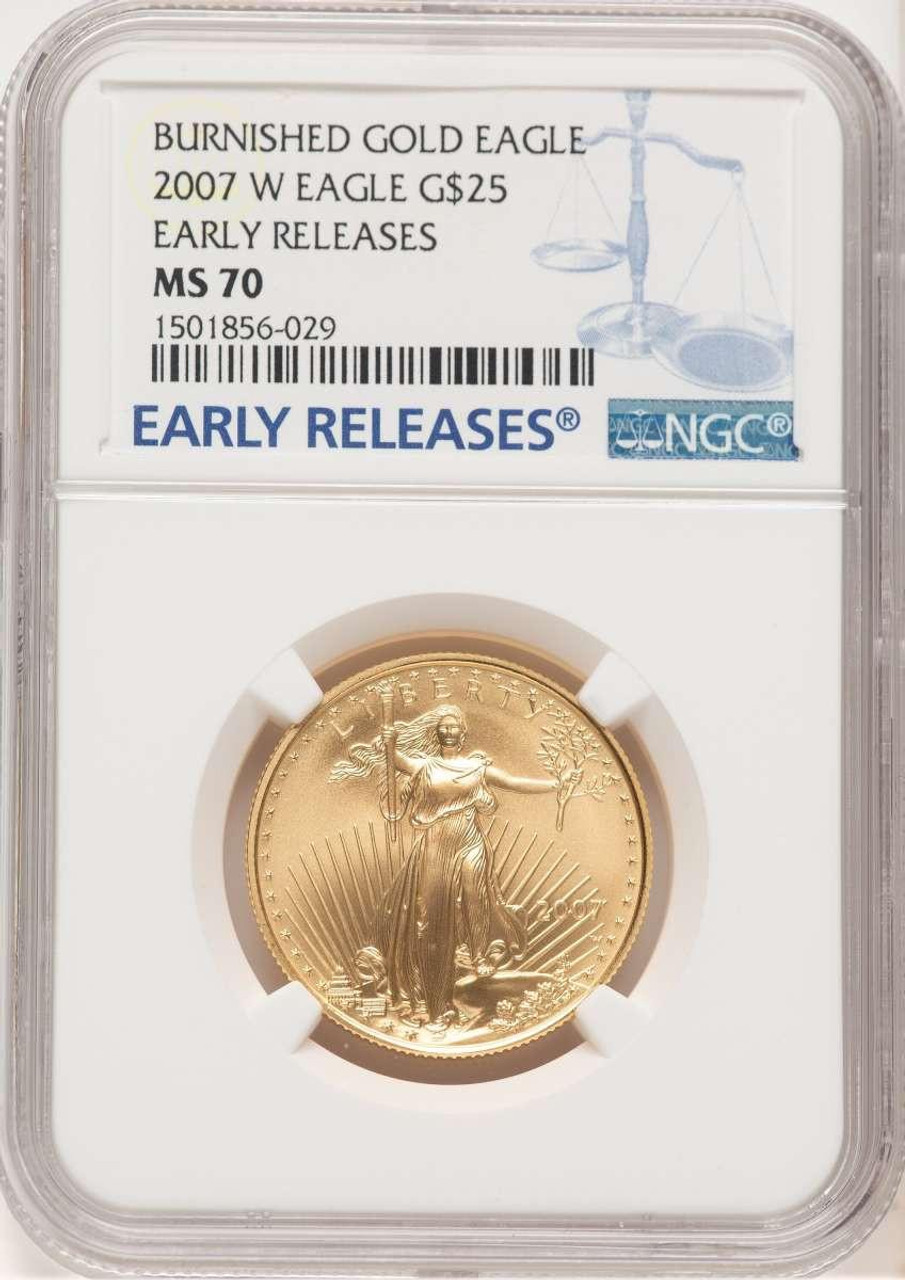 Bullionshark 2007-W $25 Burnished 1/2 oz American Gold Eagle Coin NGC MS70, First Strike - HAT778246016 