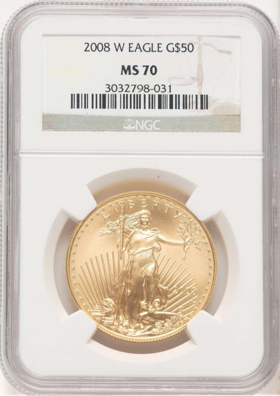 Bullionshark 2008-W $50 Burnished 1 oz American Gold Eagle Coin NGC MS70 - HAT778246019 