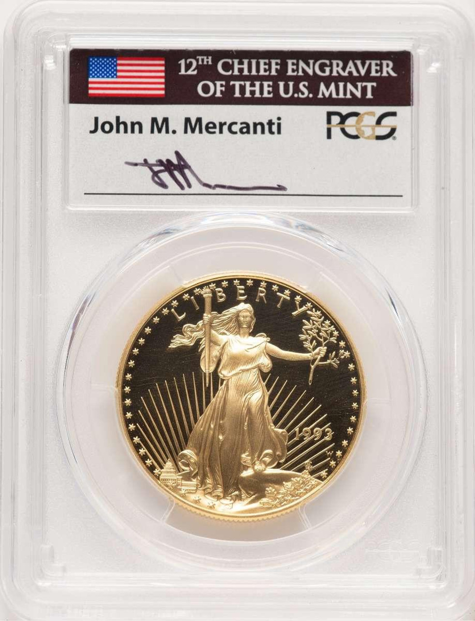 Bullionshark 1993-W $50 1 oz American Gold Eagle Coin PCGS MS70, Mercanti Signature - HAT779218055 