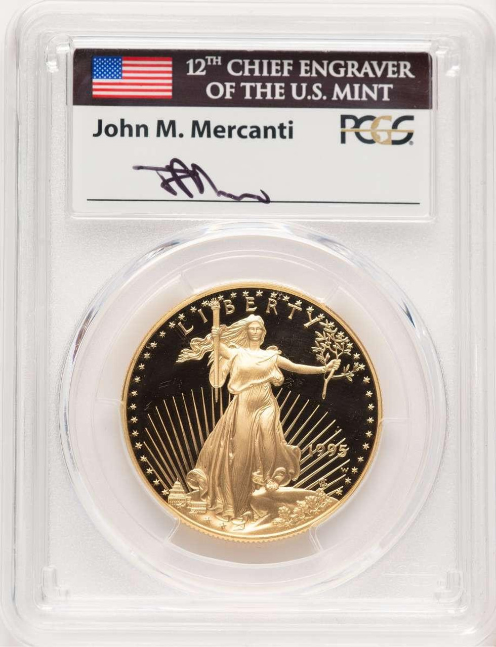 Bullionshark 1995-W $50 1 oz American Gold Eagle Coin PCGS MS70, Mercanti Flag Signature - HAT779218057 