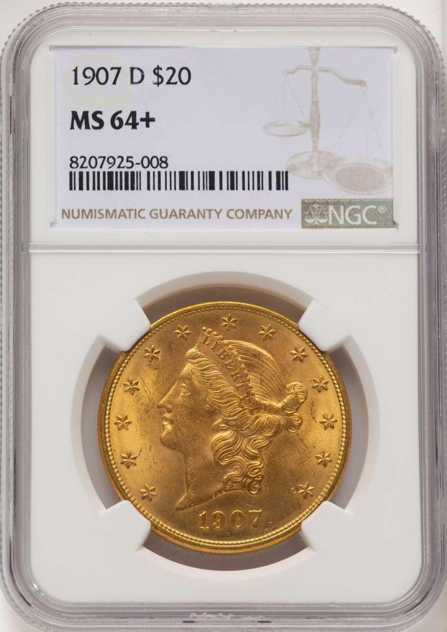 Bullionshark 1907-D $20 Liberty Gold Double Eagle Coin NGC MS64  + - HAT774492005 