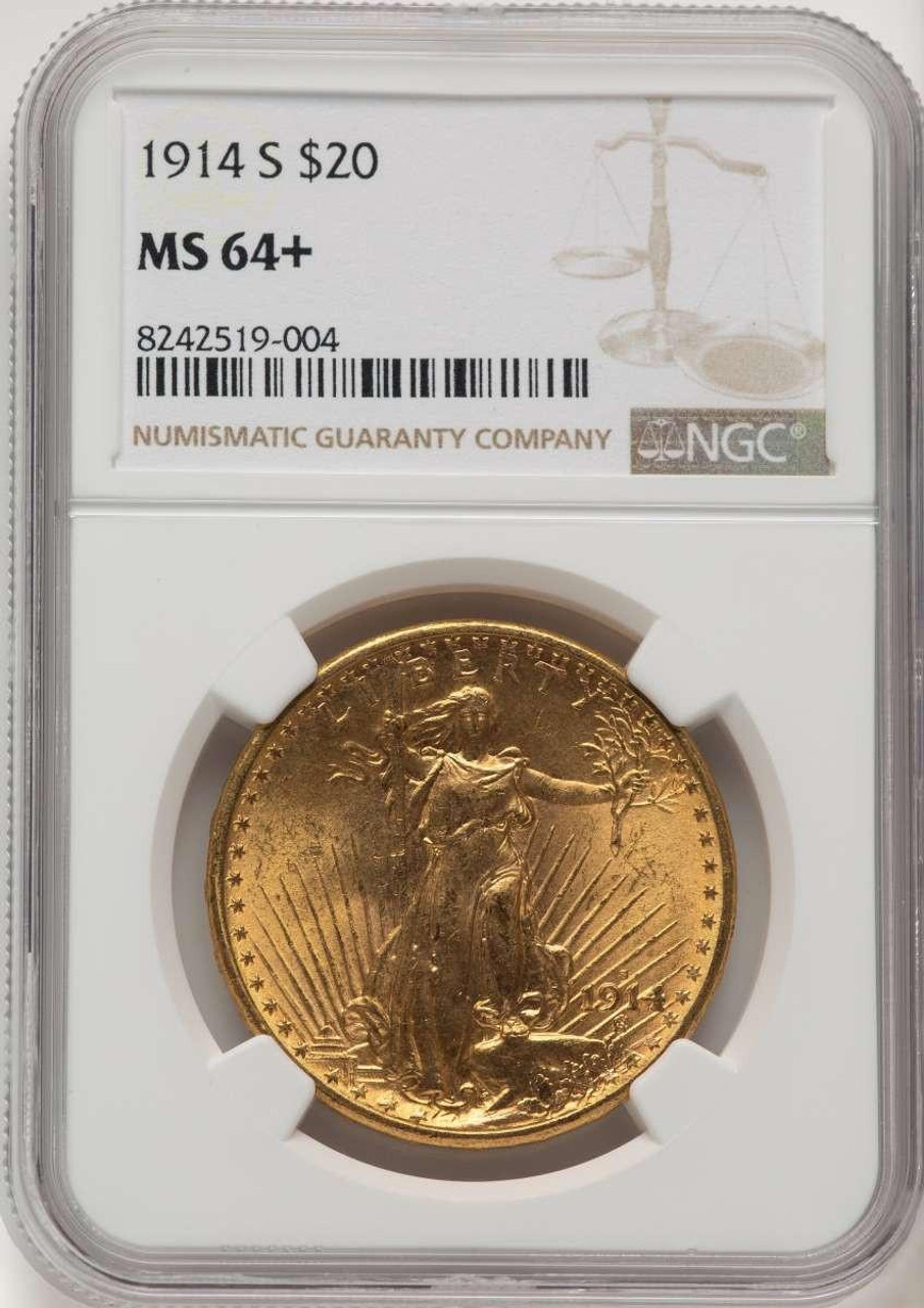 Bullionshark 1914-S $20 Saint Gaudens Double Eagle Coin NGC MS64  + - HAT774732012 