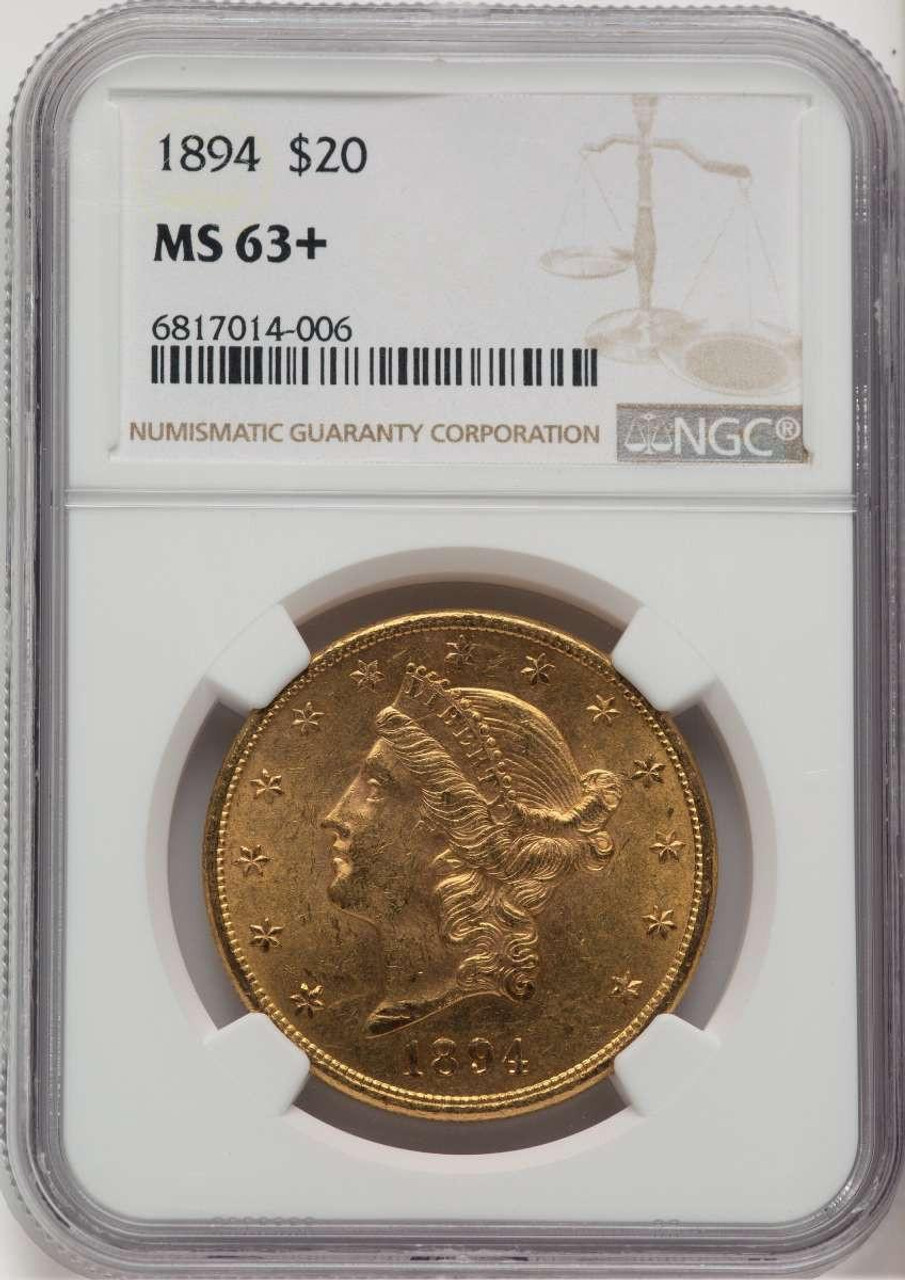 Bullionshark 1894 $20 Liberty Gold Double Eagle Coin NGC MS63  + - HAT521120031 