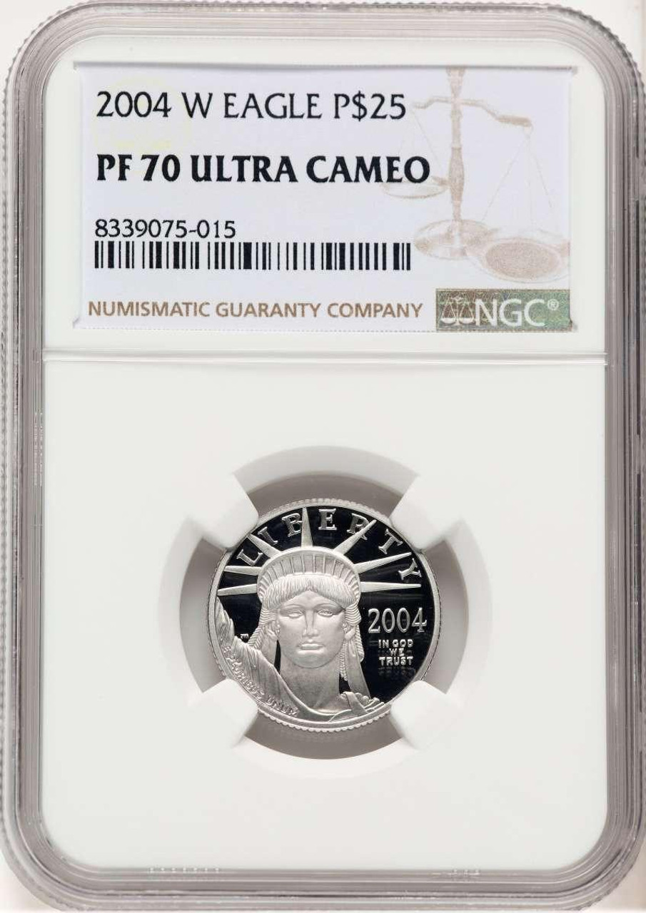 Bullionshark 2004-W $25 1/4 oz Platinum Eagle Coin NGC MS70, Statue of Liberty - HAT520703023 