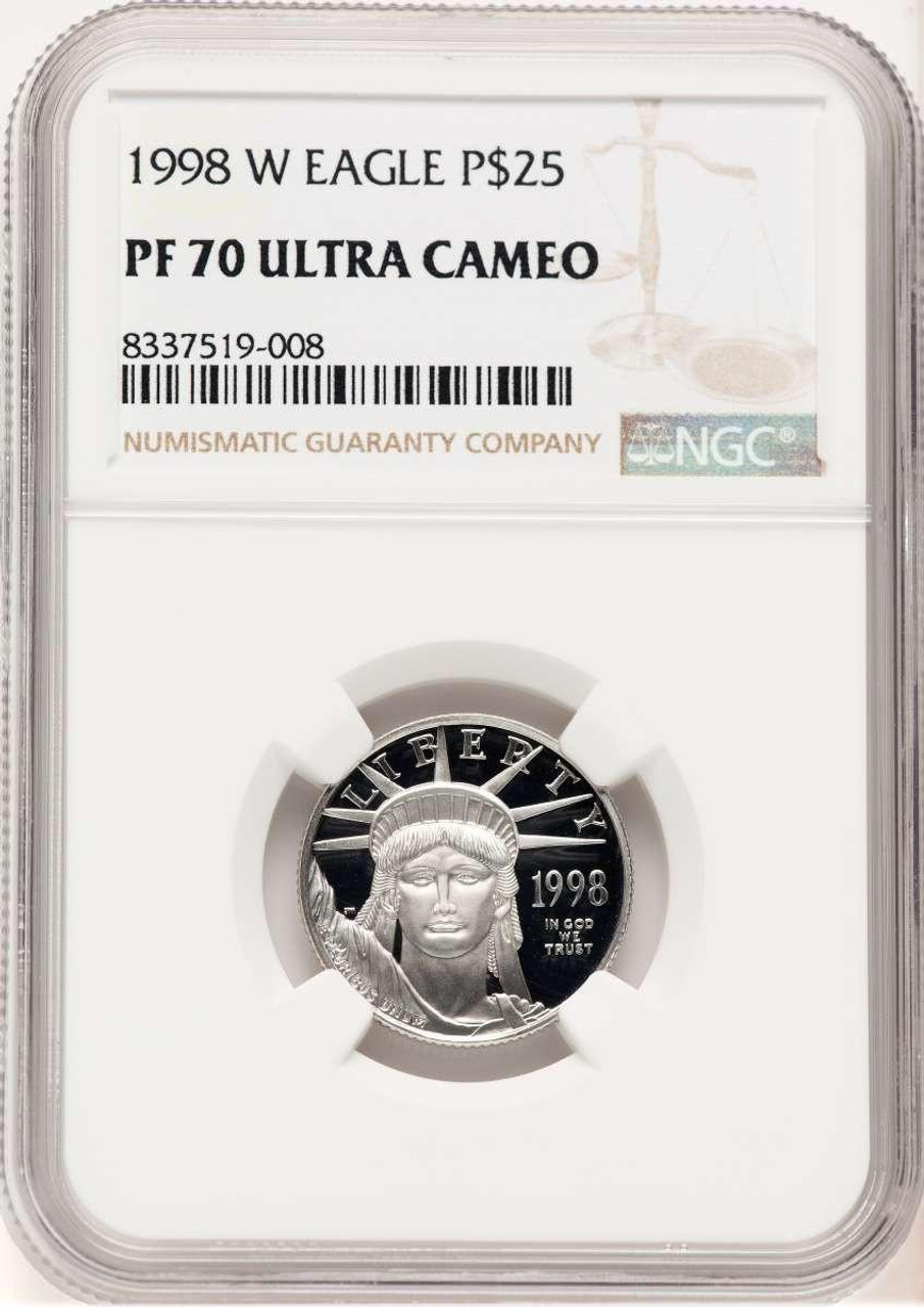 Bullionshark 1998-W $25 1/4 oz Platinum Eagle Coin NGC MS70, Statue of Liberty - HAT769802007 