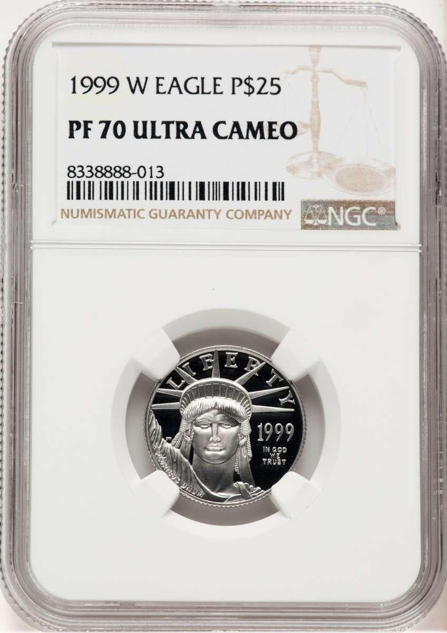 Bullionshark 1999-W $25 1/4 oz Platinum Eagle Coin NGC MS70, Statue of Liberty - HAT774692064 