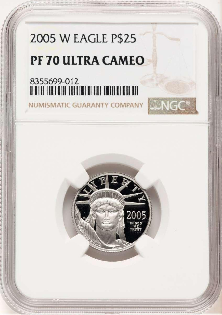 Bullionshark 2005-W $25 1/4 oz Platinum Eagle Coin NGC MS70, Statue of Liberty - HAT774692084 