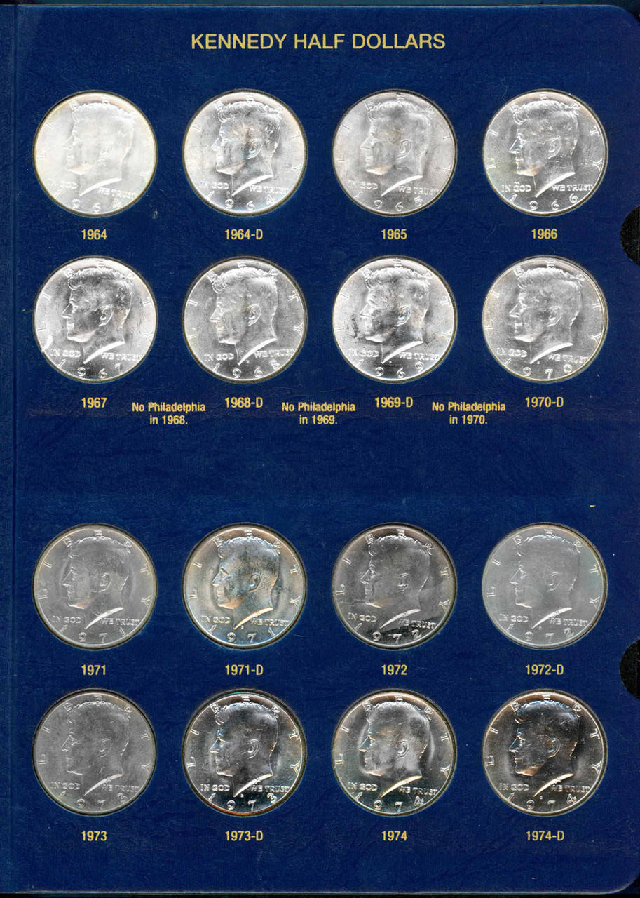 1964-2019 Complete Kennedy Half Dollar Set in Whitman Album