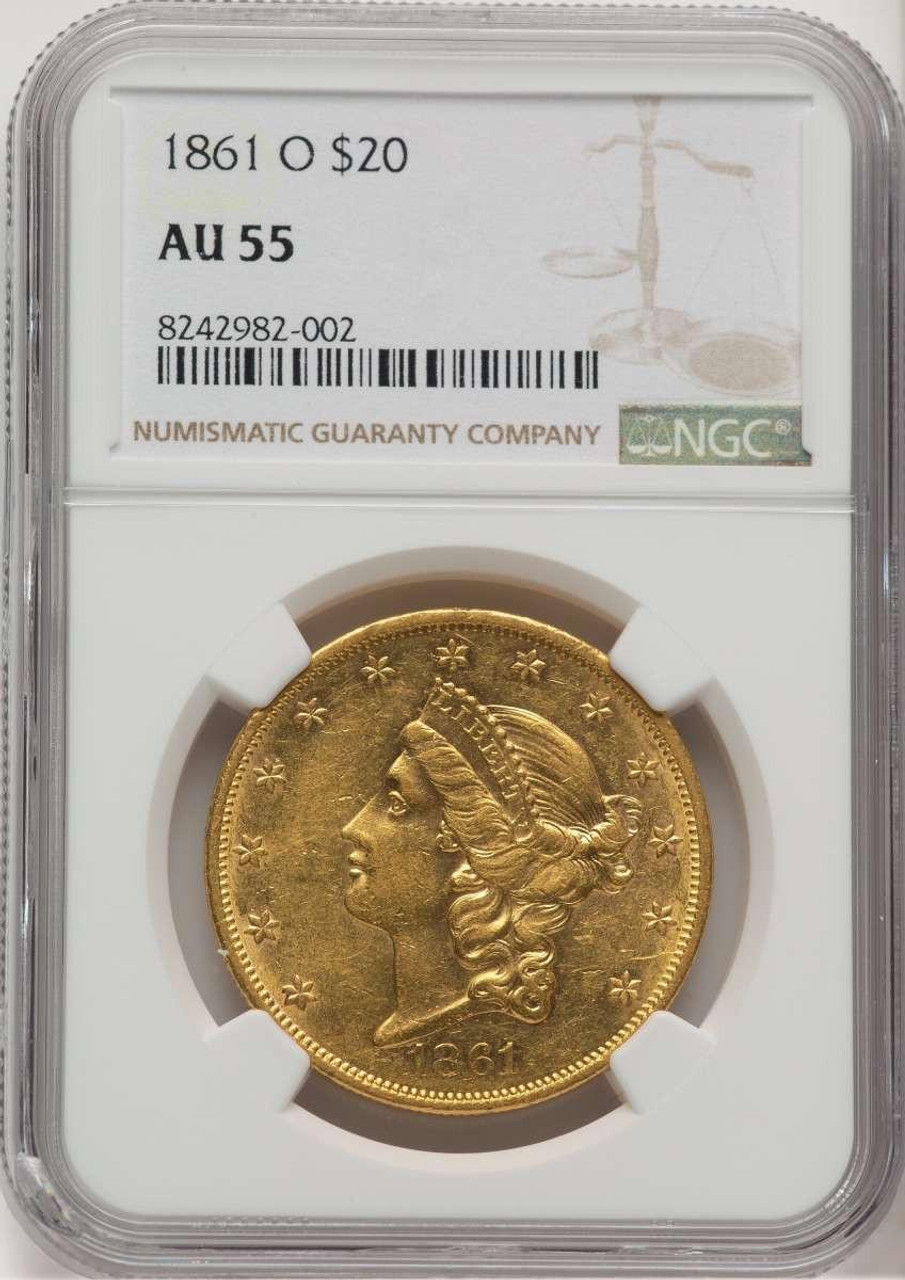 Bullionshark 1861-O $20 Liberty Gold Double Eagle Coin NGC AU55 - HAT776350006 