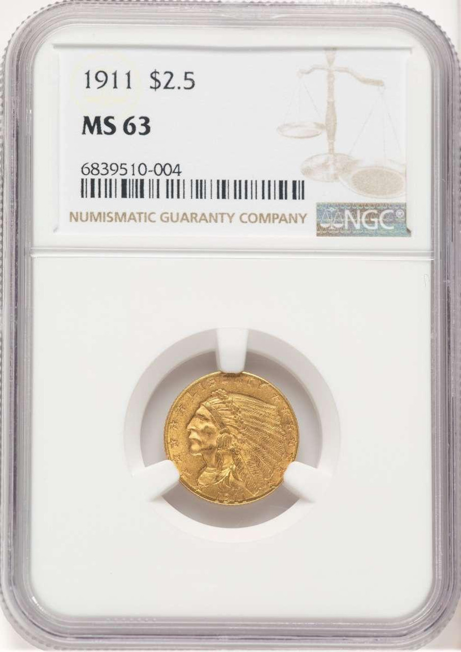 Bullionshark 1911 $2.5 Indian Gold Quarter Eagle Coin NGC MS63 - HAT779624001  Bullionshark 1911 $2.5 Indian Gold Quarter Eagle Coin NGC MS63 - HAT779624001