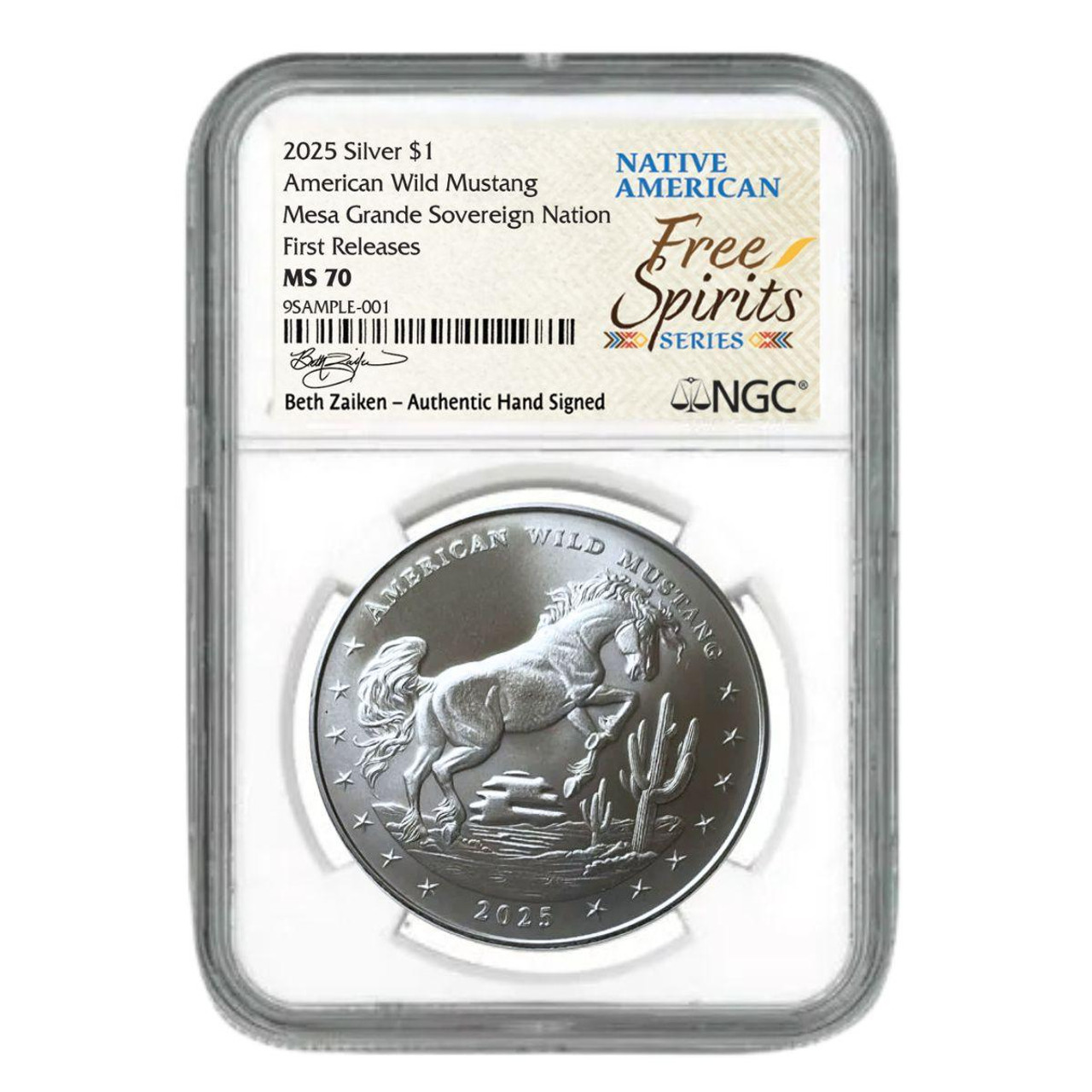  2025 Mesa Grande Sovereign Nation 1 oz Silver Spirit Animals – American Mustang NGC MS70 First Releases Zaiken Signed 